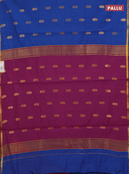 Semi maheswari cotton saree cs blue and magenta pink with allover zari woven buttas and small zari woven border