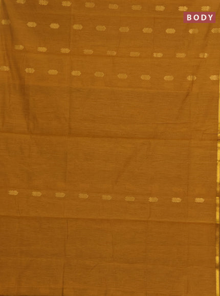 Semi maheswari cotton saree dark mustard and blue with allover zari woven buttas and small zari woven border