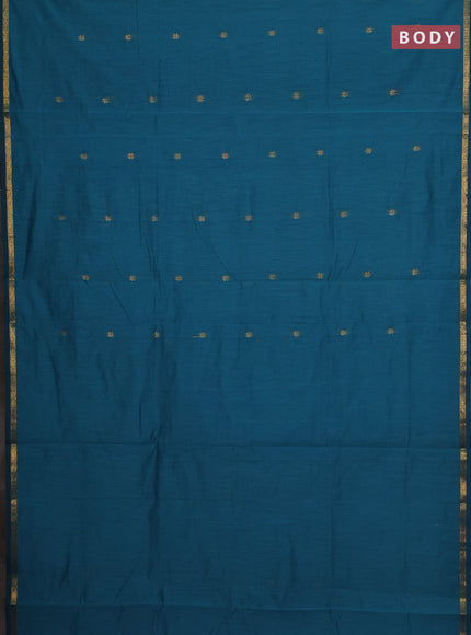 Semi maheswari cotton saree teal green and magenta pink with zari woven buttas and zari woven border
