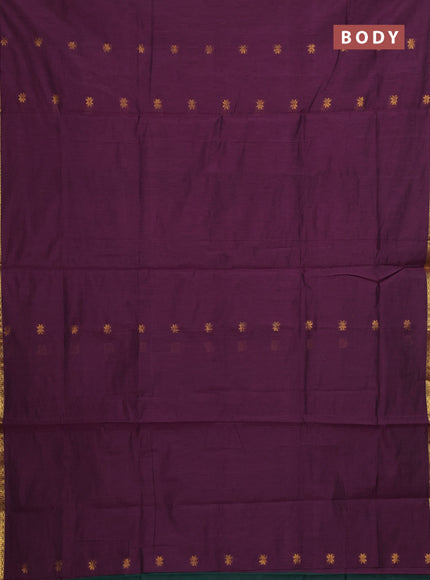 Semi maheswari cotton saree wine shade and bottle green with zari woven buttas and zari woven border