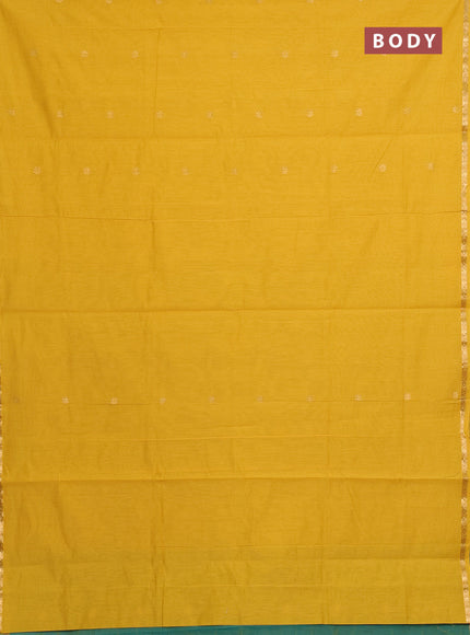 Semi maheswari cotton saree yellow and teal green with zari woven buttas and zari woven border