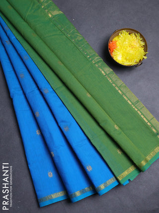 Semi maheswari cotton saree cs blue and green with zari woven buttas and zari woven border