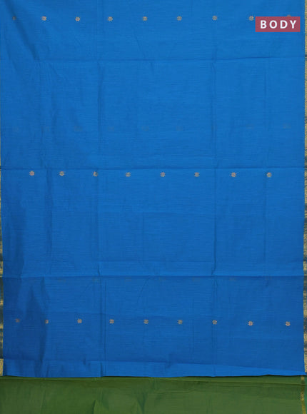 Semi maheswari cotton saree cs blue and green with zari woven buttas and zari woven border