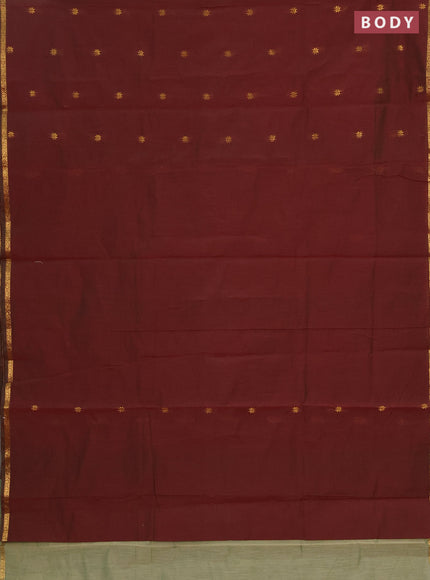 Semi maheswari cotton saree dual shade of maroon and pastel green with zari woven buttas and zari woven border