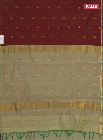 Semi maheswari cotton saree dual shade of maroon and pastel green with zari woven buttas and zari woven border