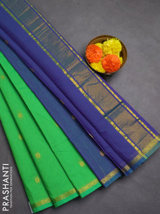 Semi maheswari cotton saree green and dual shade of violet with zari woven buttas and zari woven border
