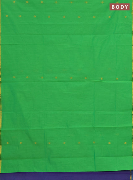 Semi maheswari cotton saree green and dual shade of violet with zari woven buttas and zari woven border