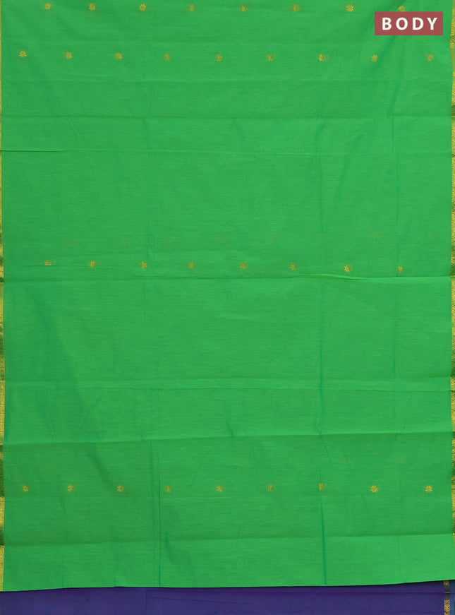 Semi maheswari cotton saree green and dual shade of violet with zari woven buttas and zari woven border