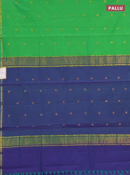 Semi maheswari cotton saree green and dual shade of violet with zari woven buttas and zari woven border