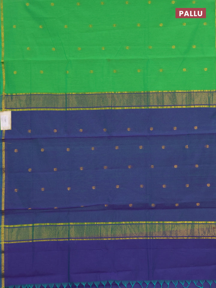 Semi maheswari cotton saree green and dual shade of violet with zari woven buttas and zari woven border