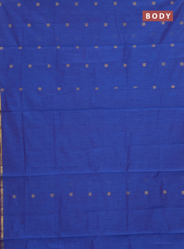 Semi maheswari cotton saree dual shade of bluw and red with zari woven buttas and zari woven border