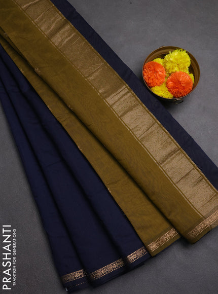 Semi maheswari cotton saree navy blue and mehendi green with zari woven buttas and zari woven border