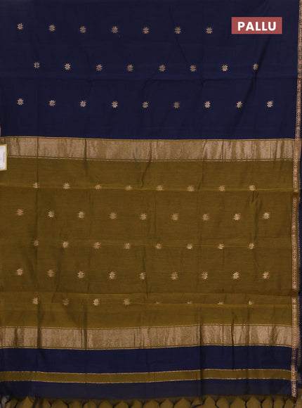 Semi maheswari cotton saree navy blue and mehendi green with zari woven buttas and zari woven border