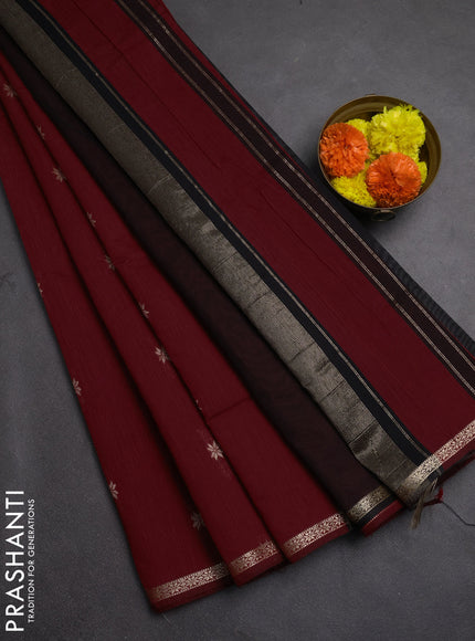 Semi maheswari cotton saree maroon and black with zari woven buttas and zari woven border