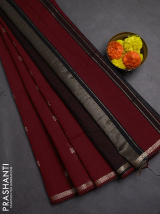 Semi maheswari cotton saree maroon and black with zari woven buttas and zari woven border