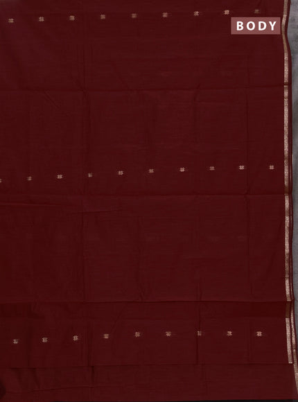 Semi maheswari cotton saree maroon and black with zari woven buttas and zari woven border