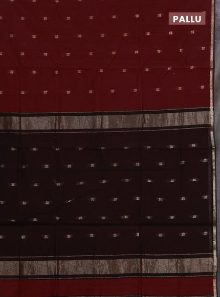 Semi maheswari cotton saree maroon and black with zari woven buttas and zari woven border