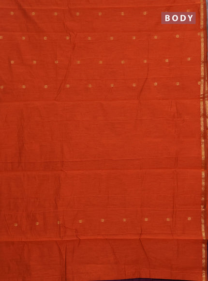 Semi maheswari cotton saree rustic orange and deep purple with zari woven buttas and zari woven border