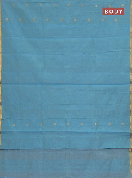 Semi maheswari cotton saree teal blue and dual shade of pinkish orange with zari woven buttas and zari woven border