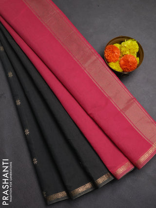 Semi maheswari cotton saree dark grey and pink with zari woven buttas and zari woven border