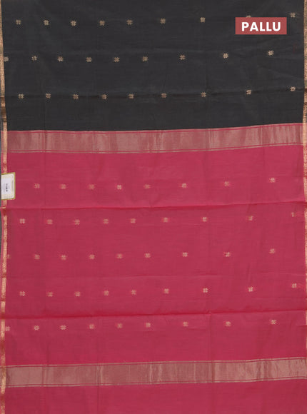 Semi maheswari cotton saree dark grey and pink with zari woven buttas and zari woven border