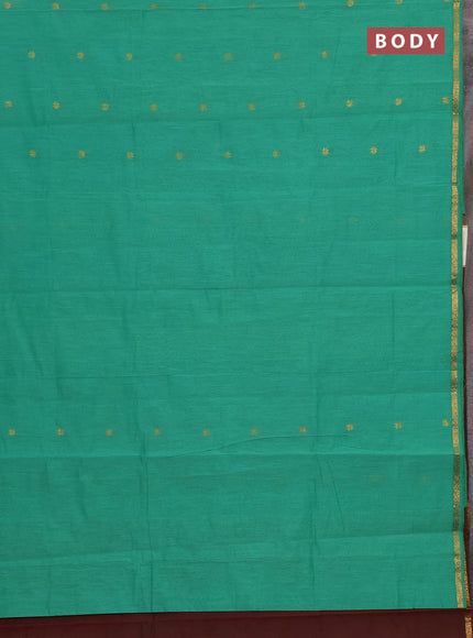 Semi maheswari cotton saree green and maroon with zari woven buttas and zari woven border