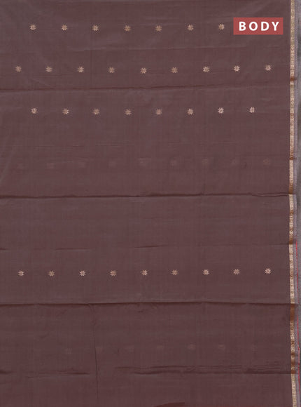 Semi maheswari cotton saree greyish brown and maroon with zari woven buttas and zari woven border
