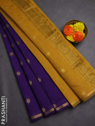 Semi maheswari cotton saree violet and dark mustard with zari woven buttas and zari woven border