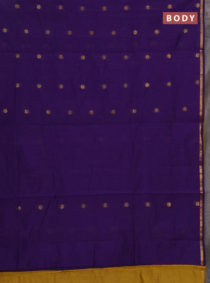 Semi maheswari cotton saree violet and dark mustard with zari woven buttas and zari woven border