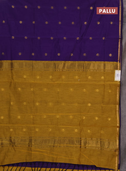 Semi maheswari cotton saree violet and dark mustard with zari woven buttas and zari woven border