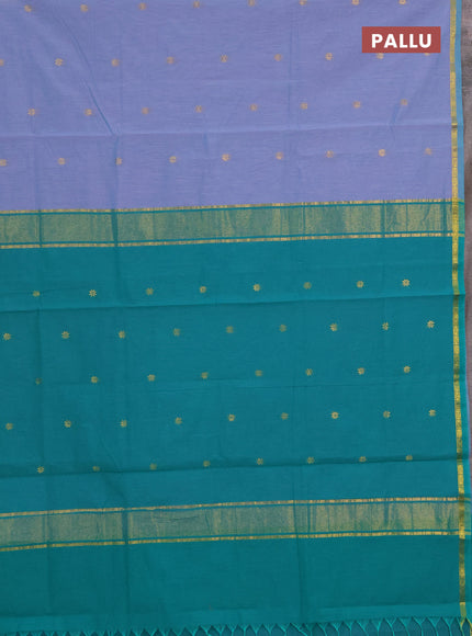 Semi maheswari cotton saree dual shade of mild lavender and teal green with zari woven buttas and zari woven border