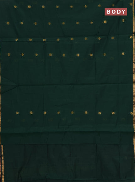 Semi maheswari cotton saree bottle green and purple with zari woven buttas and zari woven border