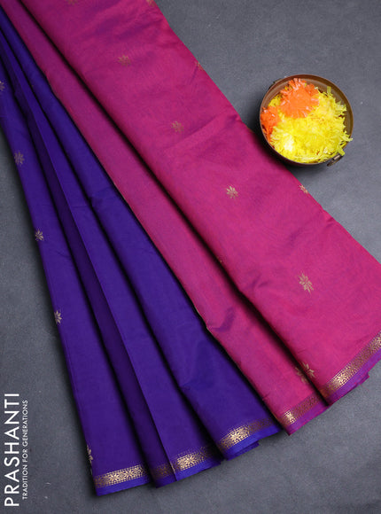 Semi maheswari cotton saree blue and magenta pink with zari woven buttas and zari woven border