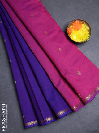 Semi maheswari cotton saree blue and magenta pink with zari woven buttas and zari woven border