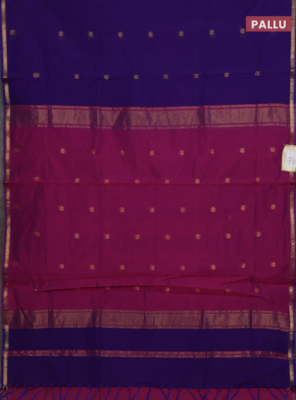 Semi maheswari cotton saree blue and magenta pink with zari woven buttas and zari woven border