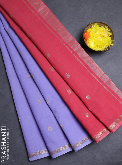 Semi maheswari cotton saree lavender and red with zari woven buttas and zari woven border