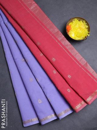 Semi maheswari cotton saree lavender and red with zari woven buttas and zari woven border