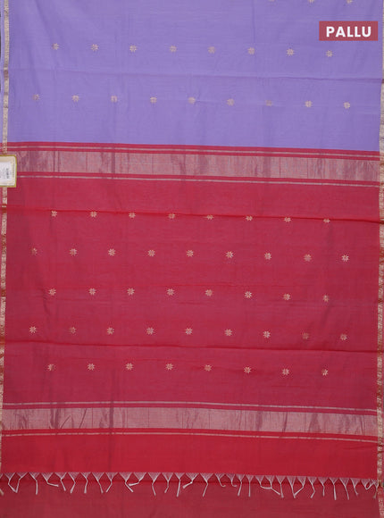 Semi maheswari cotton saree lavender and red with zari woven buttas and zari woven border