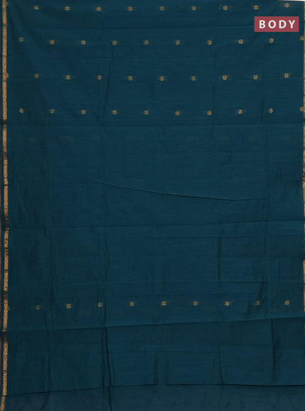 Semi maheswari cotton saree peacock green and deep maroon with allover zari woven buttas and small zari woven border