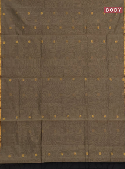 Semi maheswari cotton saree beige and black with allover zari woven buttas and small zari woven border