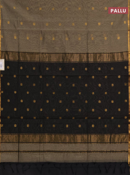Semi maheswari cotton saree beige and black with allover zari woven buttas and small zari woven border