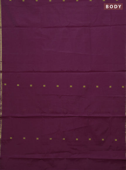 Semi maheswari cotton saree deep purple and lime yellow with allover thread woven buttas and small zari woven border