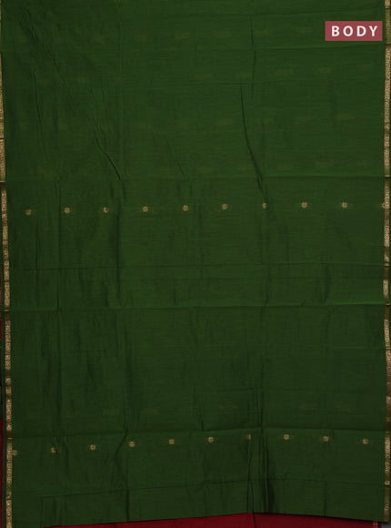 Semi maheswari cotton saree light green and maroon with allover zari woven buttas and small zari woven border