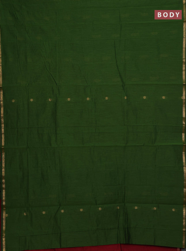 Semi maheswari cotton saree light green and maroon with allover zari woven buttas and small zari woven border