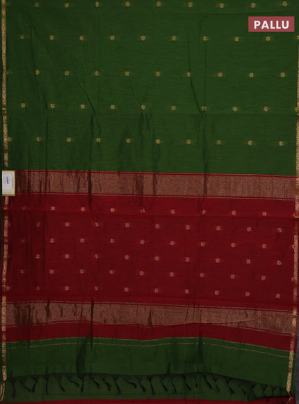 Semi maheswari cotton saree light green and maroon with allover zari woven buttas and small zari woven border
