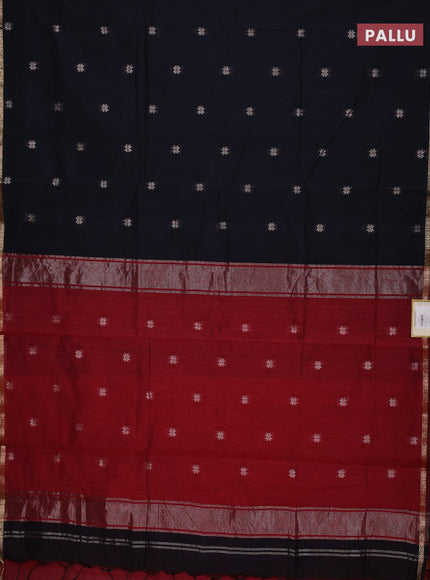 Semi maheswari cotton saree black and maroon with allover zari woven buttas and small zari woven border