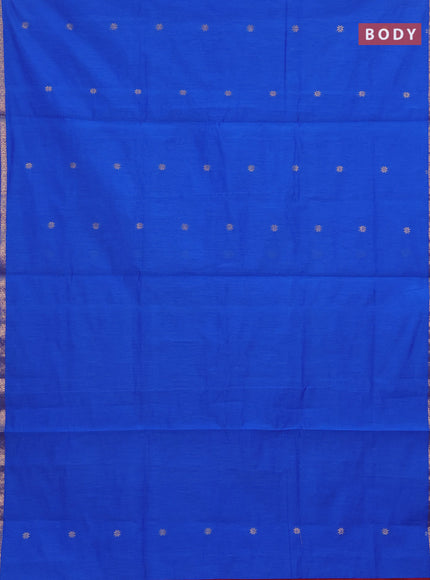 Semi maheswari cotton saree royal blue and maroon with allover zari woven buttas and small zari woven border
