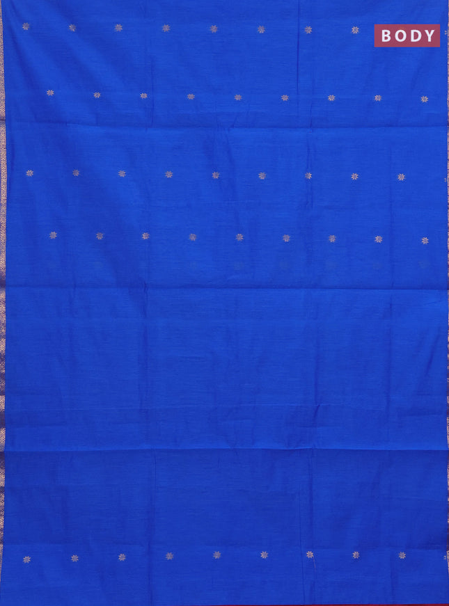Semi maheswari cotton saree royal blue and maroon with allover zari woven buttas and small zari woven border