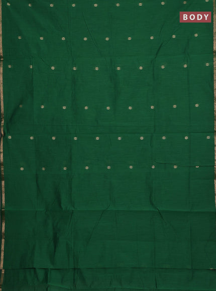 Semi maheswari cotton saree green and maroon with allover zari woven buttas and small zari woven border