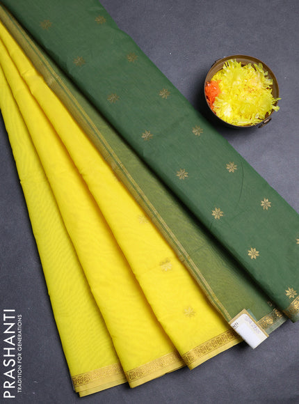Semi maheswari cotton saree lime green and green with allover zari woven buttas and small zari woven border